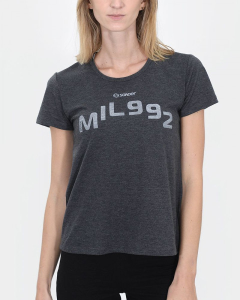 Remera clásica de jersey algodón gris oscuro melange con estampa