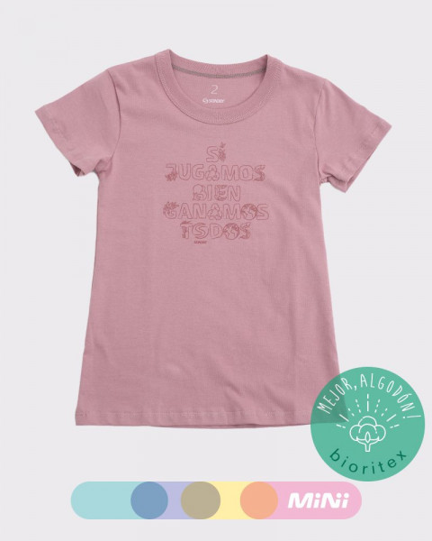 Remera de niña de algodón BIORITEX rosa con estampa
