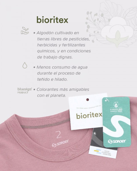 Remera de niña de algodón BIORITEX rosa con estampa