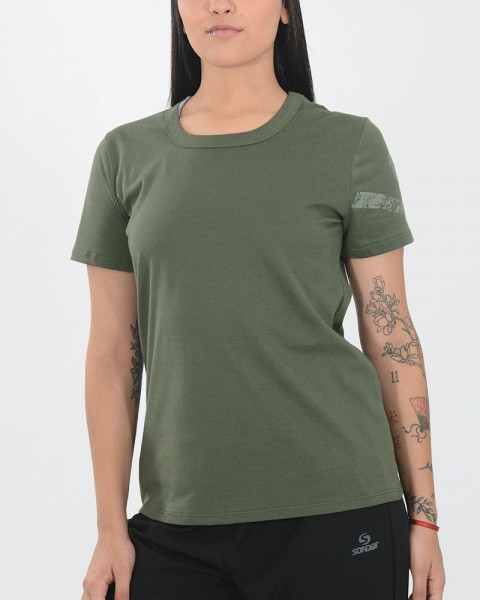Remera de jersey de algodón verde cemento con estampa