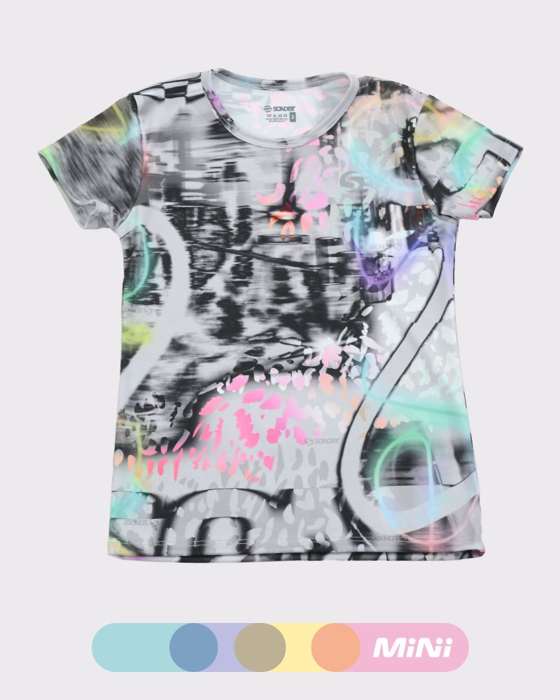 Remera de niña de poliéster estampado tecno animal