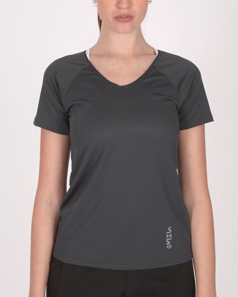 Remera de poliéster tramado gris plomo