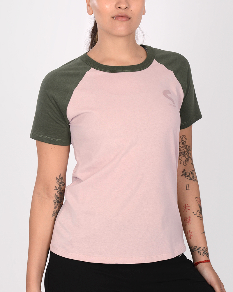Remera de jersey con mangas combinadas rosa y verde