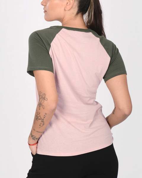 Remera de jersey con mangas combinadas rosa y verde