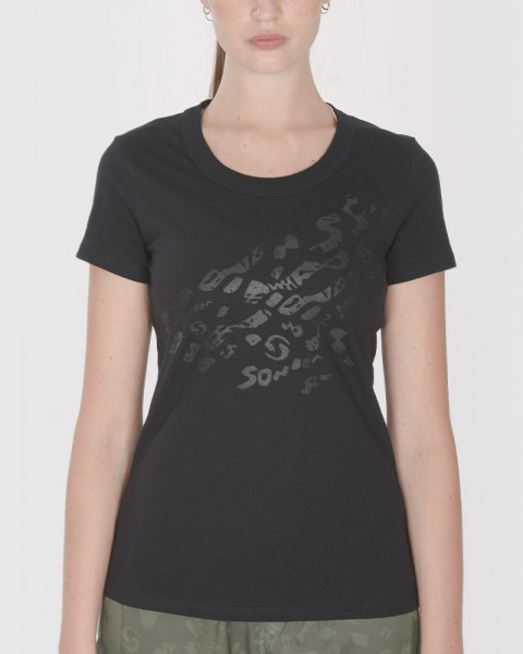Remera clásica de jersey negro con estampa