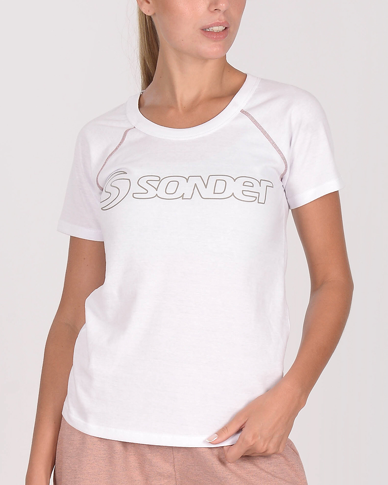 Remera de jersey blanca con estampa y costura combinada