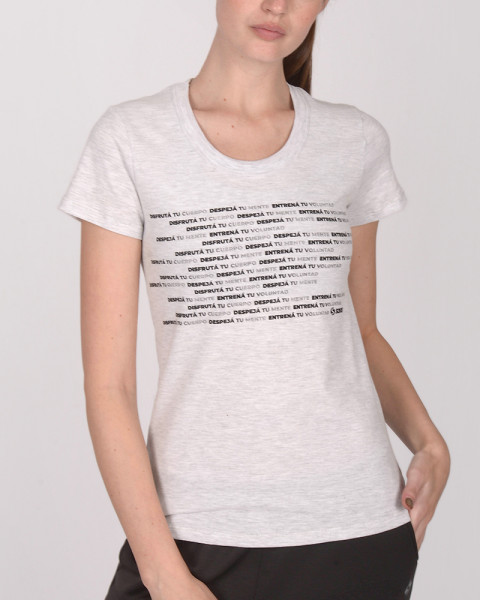 Remera clásica de jersey blanco melange con estampa