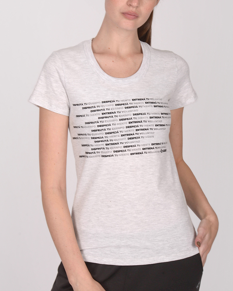 Remera clásica de jersey blanco melange con estampa