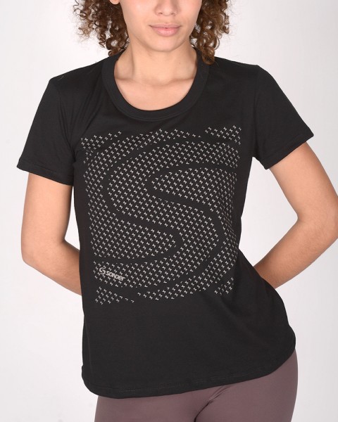 Remera de jersey liviana negra con estampa