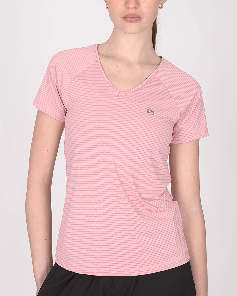 Remera de poliéster tramado elastizado rosa viejo