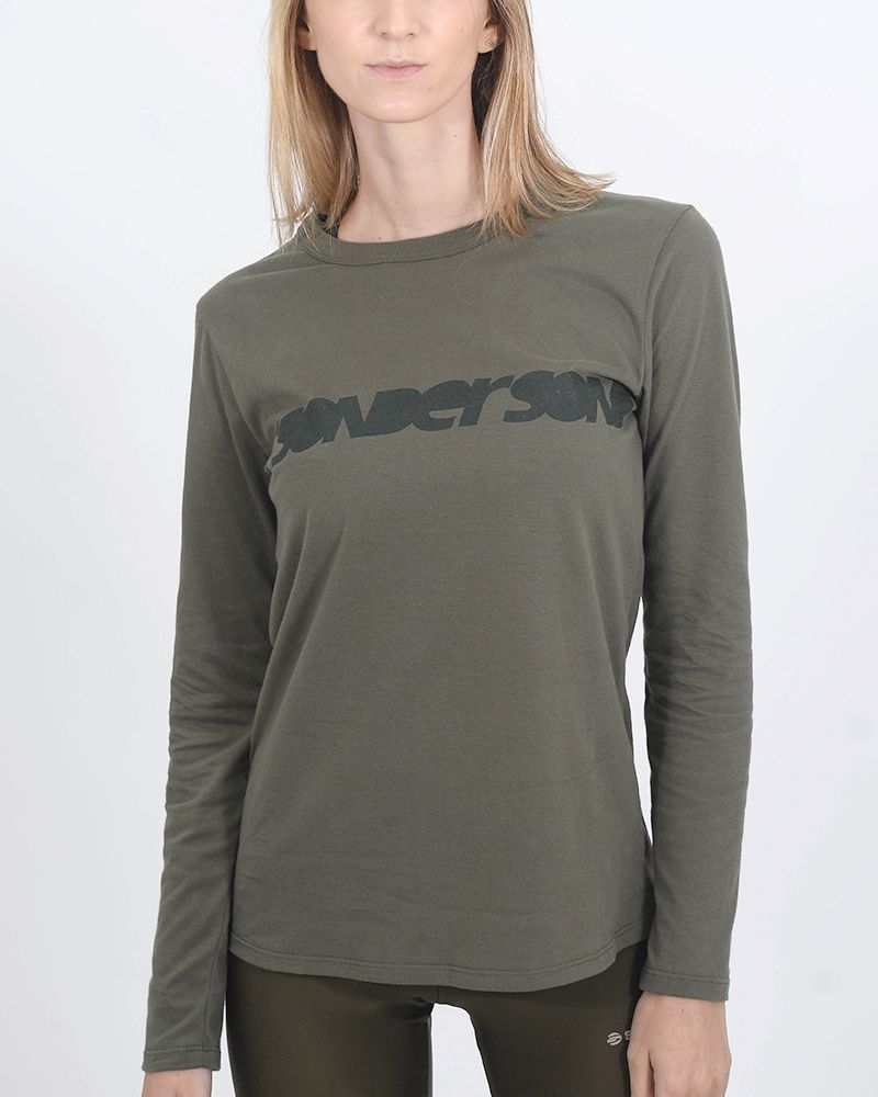 Remera clásica con cuello cerrado de jersey verde