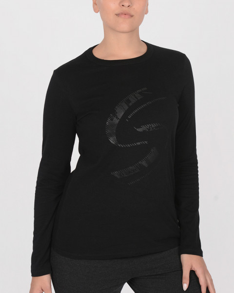 Remera clásica de jersey negro con estampa brillo
