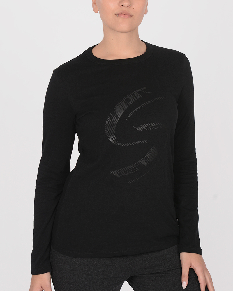 Remera clásica de jersey negro con estampa brillo