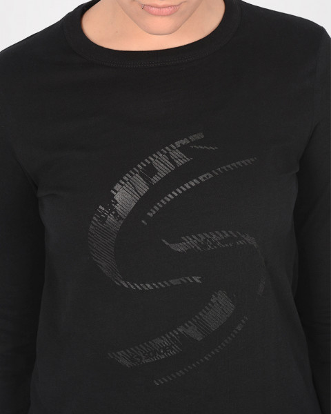 Remera clásica de jersey negro con estampa brillo