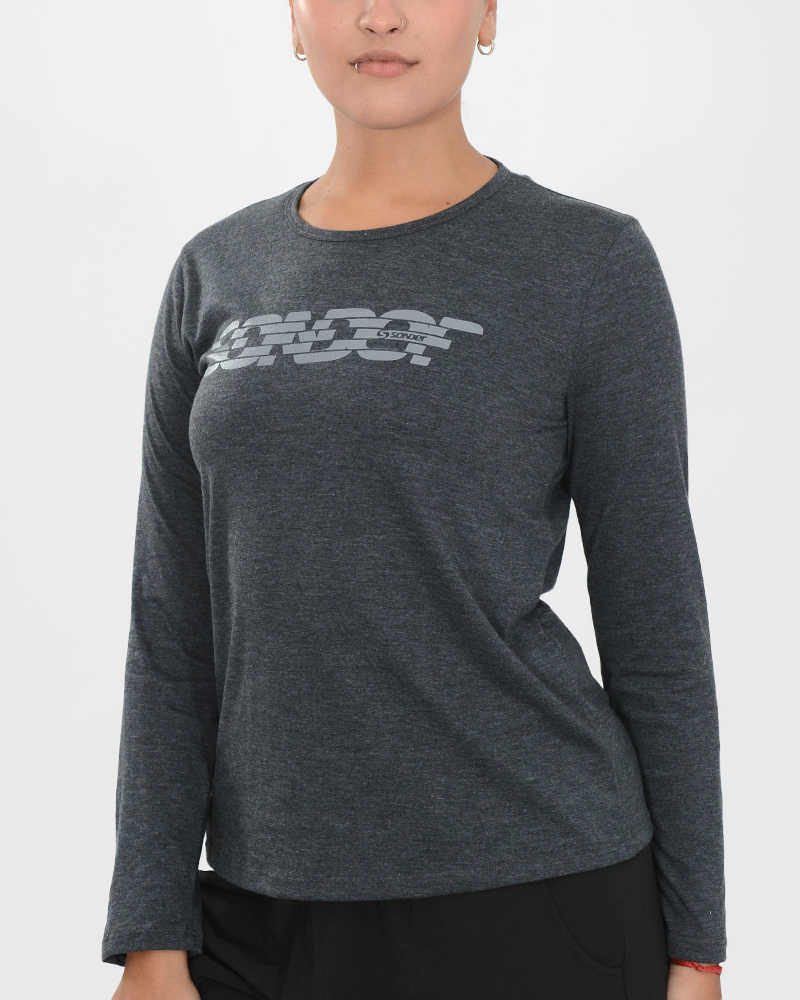 Remera mangas largas de jersey gris oscuro melange con estampa