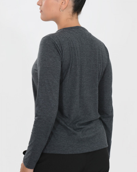 Remera mangas largas de jersey gris oscuro melange con estampa