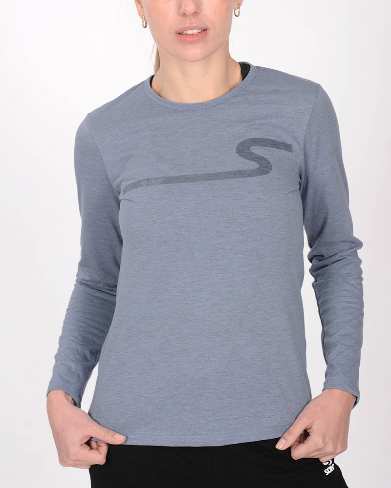 Remera de jersey celeste melange con estampa