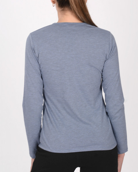 Remera de jersey celeste melange con estampa