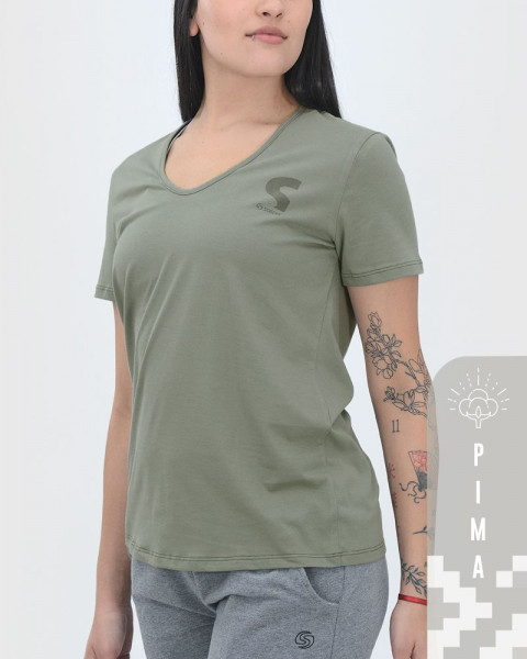 Remera de algodón PIMA verde cemento