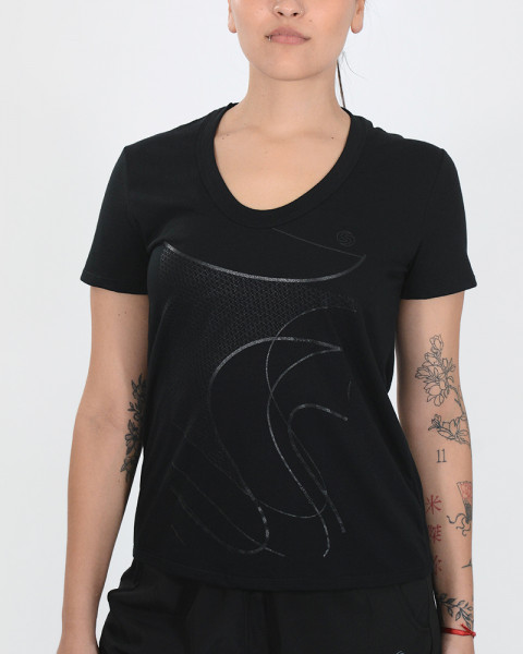 Remera escote U de jersey liviano negra