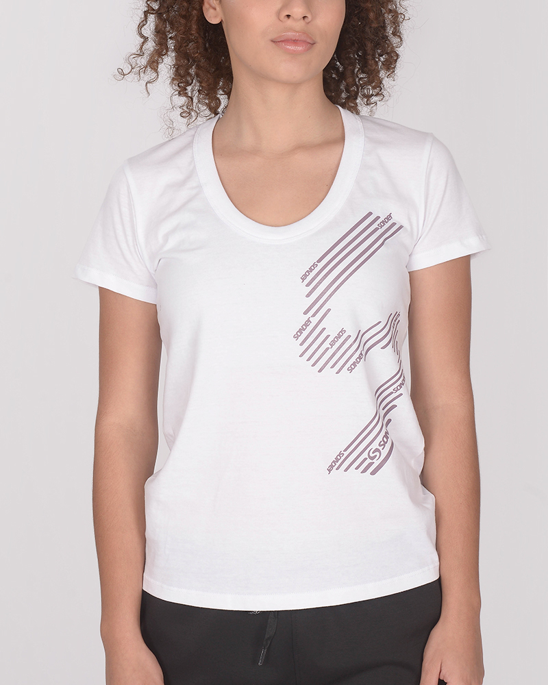 Remera escote en U de jersey blanco con estampa