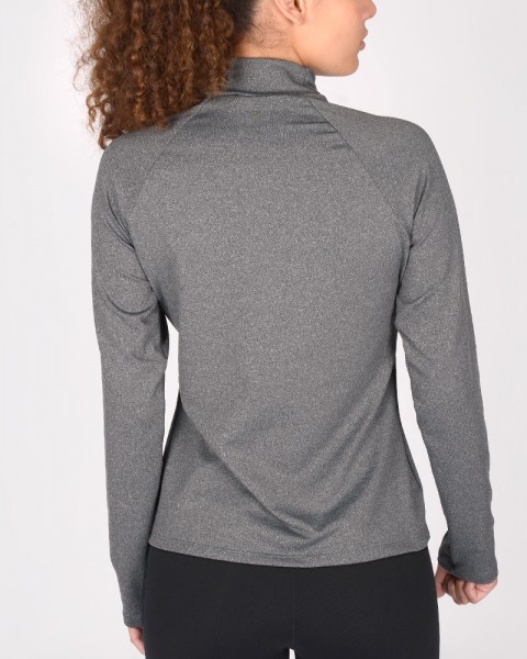 Buzo polera de microfibra elastizada gris melange oscuro con estampa