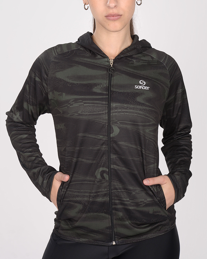 Campera entallada de poliéster estampado duna verde