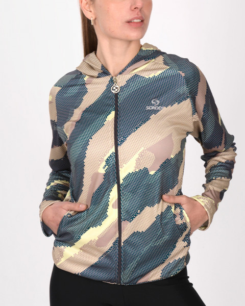 Campera de poliéster estampado Tramo Avellana