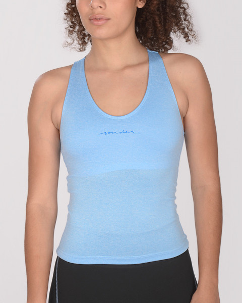 Musculosa entallada microfibra liviana celste melange