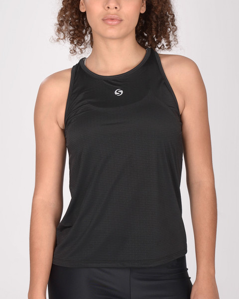 Musculosa cerrada poliéster tramado negro