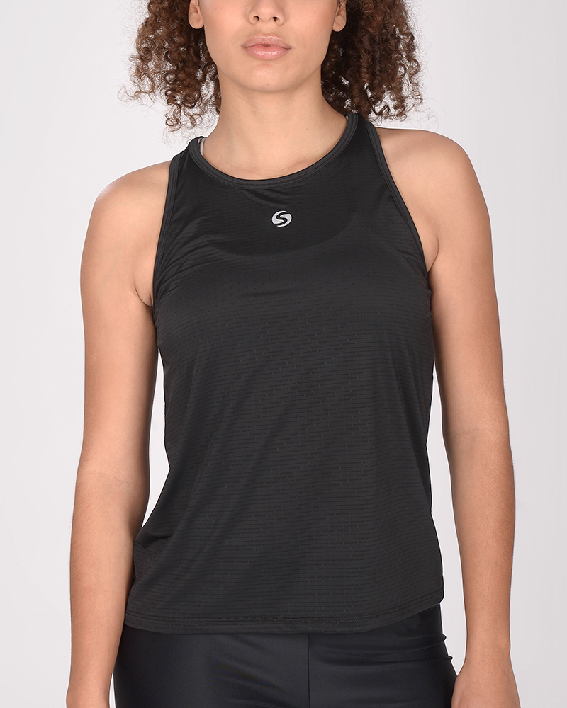 Musculosa cerrada poliéster tramado negro