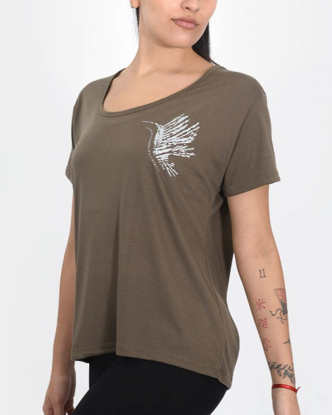 Remera corta y suelta de jersey con estampa colibrí