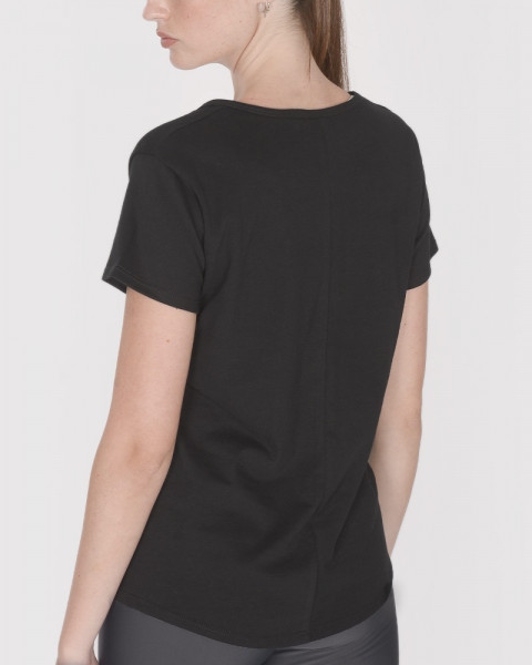 Remera corta de jersey negro con estampa