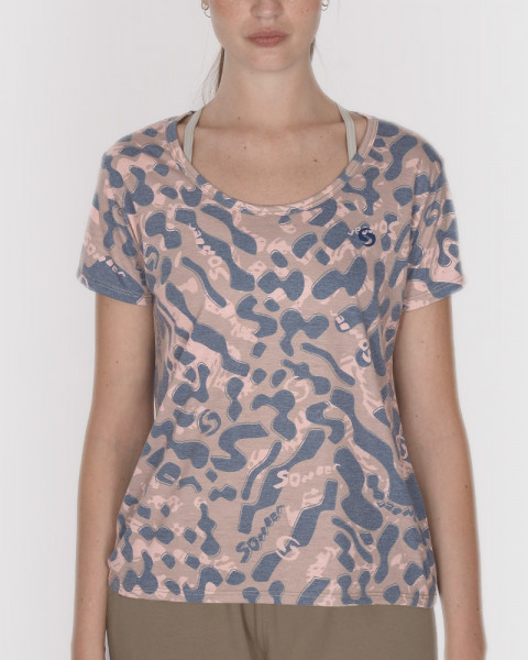 Remera corta y suelta de jersey estampado Huella Azul