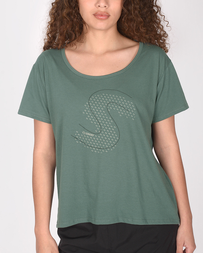 Remera suelta de jersey liviano verde cemento