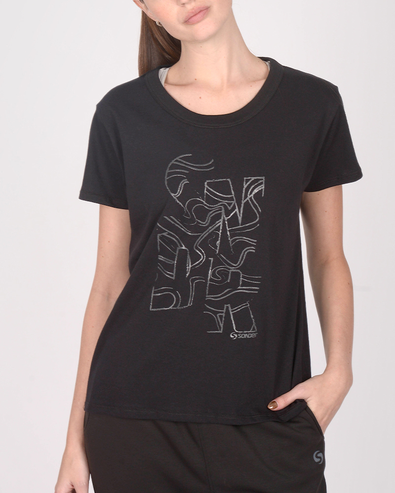 Remera suelta de jersey negro con estampa Rastro