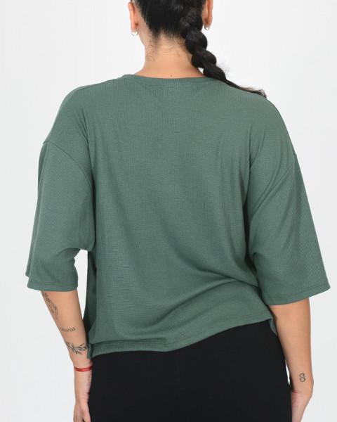Remera oversize corta de waffle cemento