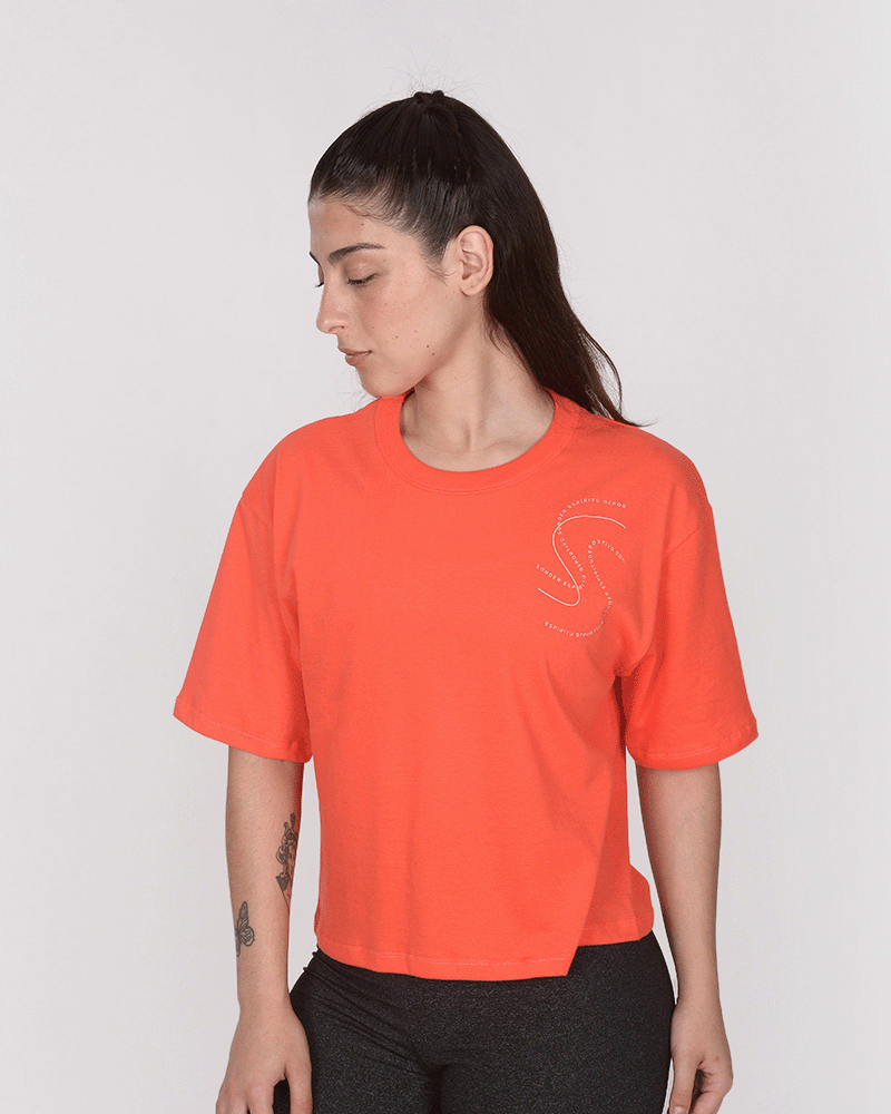 Remera oversize corta de jersey rojo coral