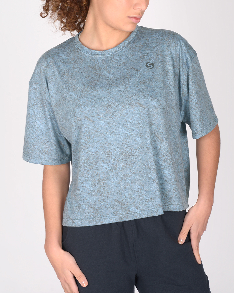 Remera oversize corta de jersey estampado granizado azul