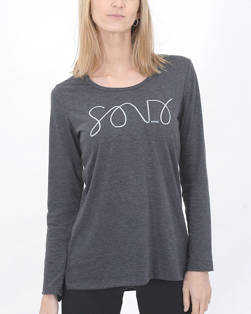 Remera evasé de jersey algodón gris oscuro melange