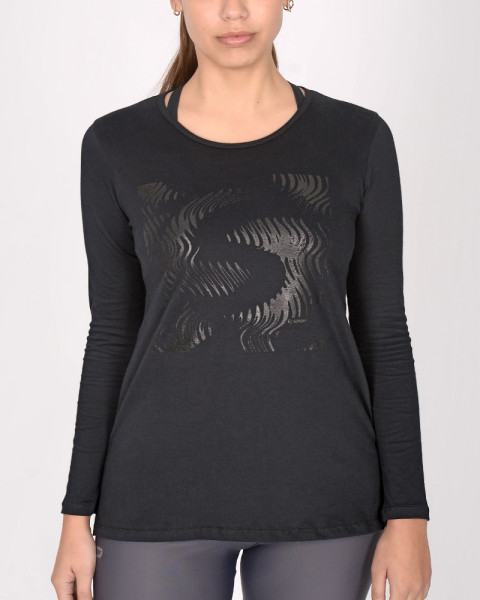 Remera suelta de jersey negro gastado con estampa