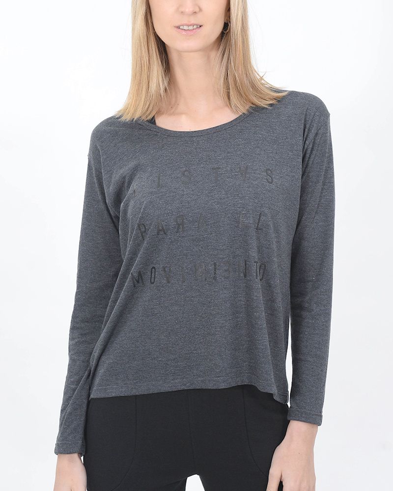 Remera corta y suelta de jersey gris oscuro melange