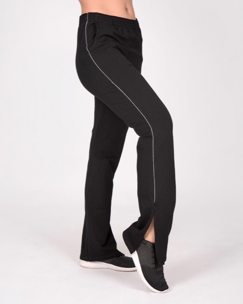 Pantalón recto de rústico elastizado negro con vivos