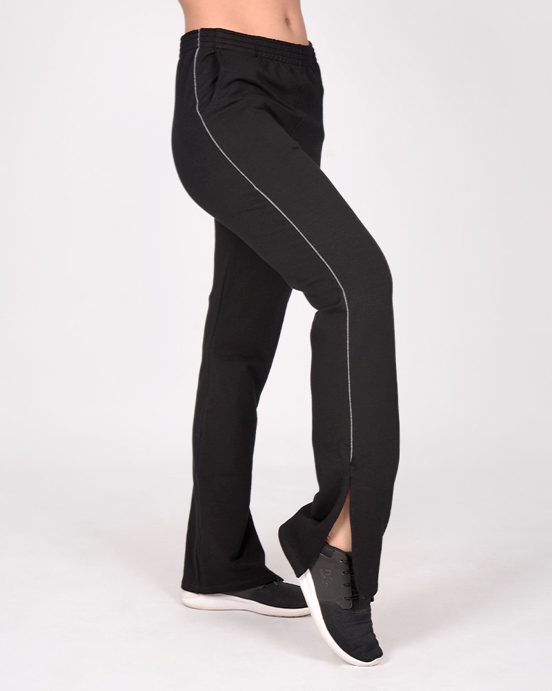 Pantalón recto de rústico elastizado negro con vivos