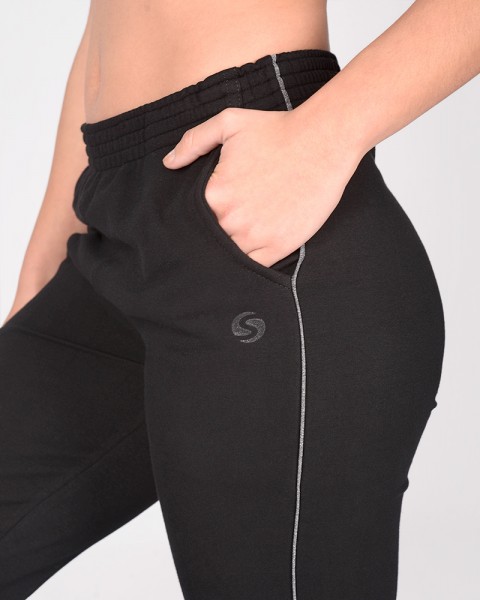 Pantalón recto de rústico elastizado negro con vivos