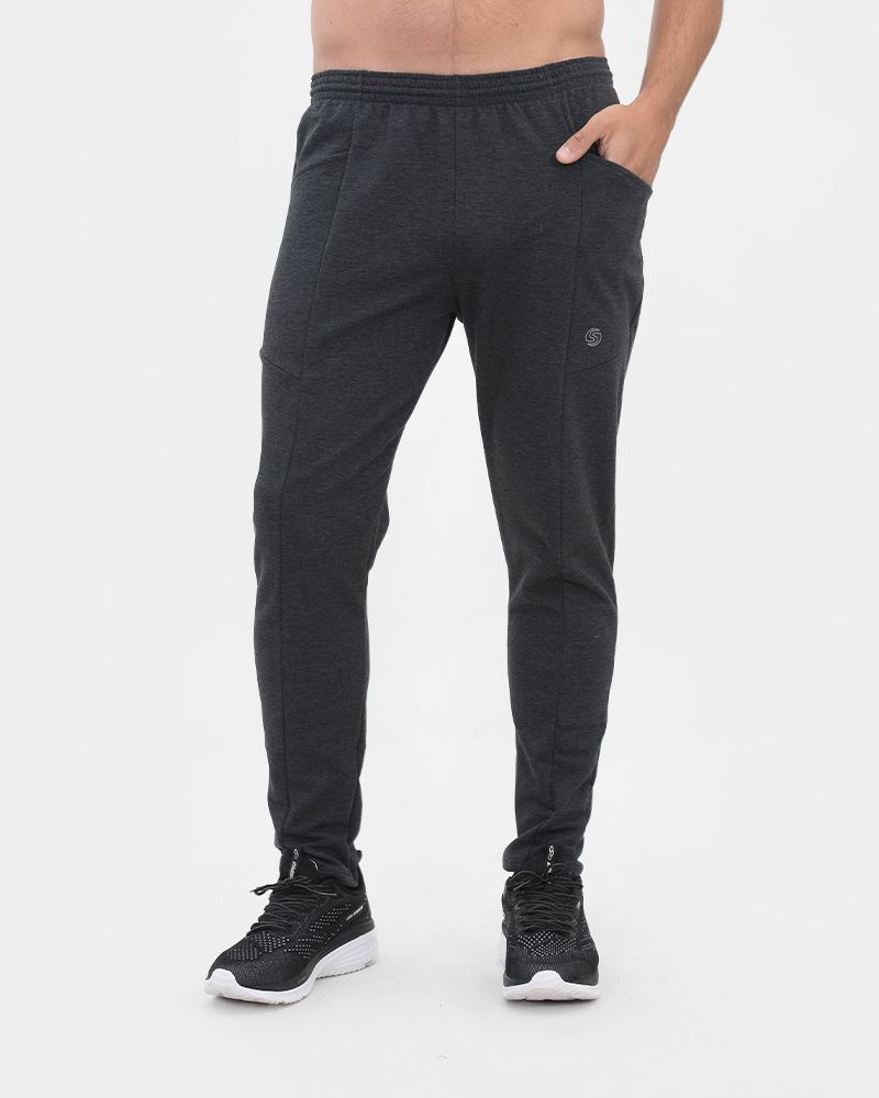 Pantalón chupin de frisa liviana gris oscuro melange
