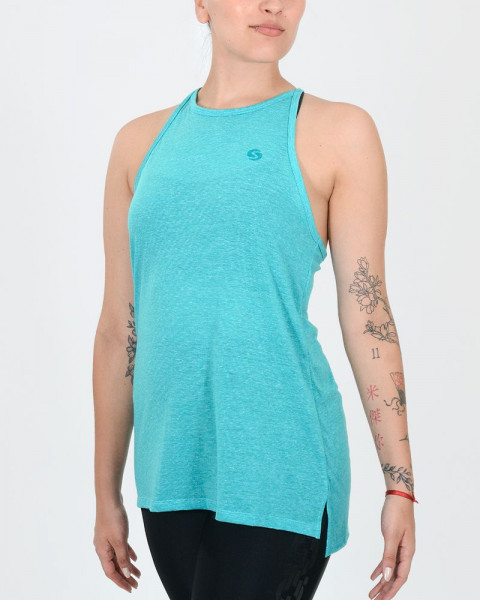 Musculosa con espalda triangular de jersey fantasía turquesa