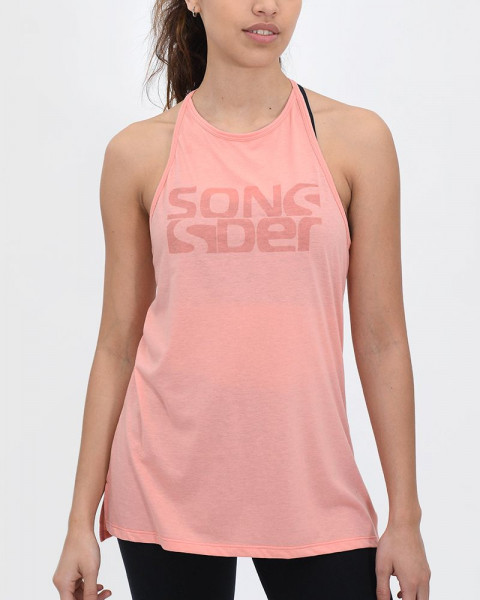 Musculosa larga con escote alto de jersey liviano melón