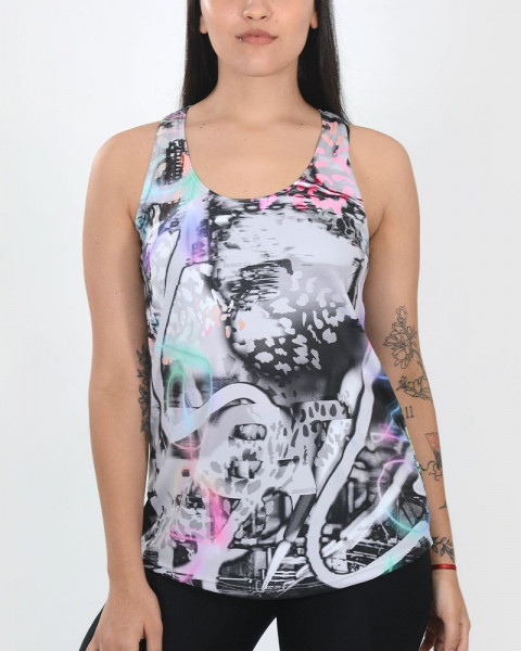 Musculosa competición de poliéster estampado tecno animal