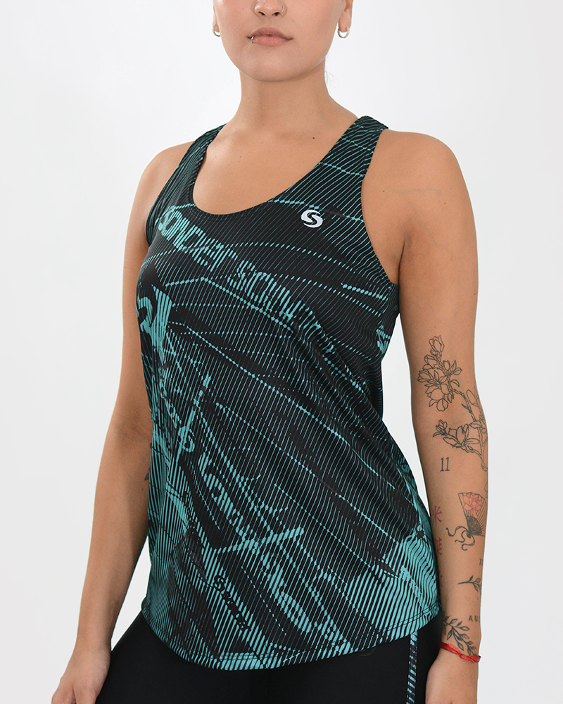 Musculosa de poliéster estampado Pista Aqua